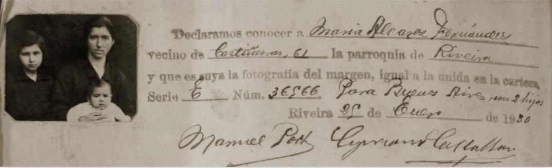 Rexistro dunha nai e dous fillos emigrados desde Ribeira a Bos Aires en 1930.