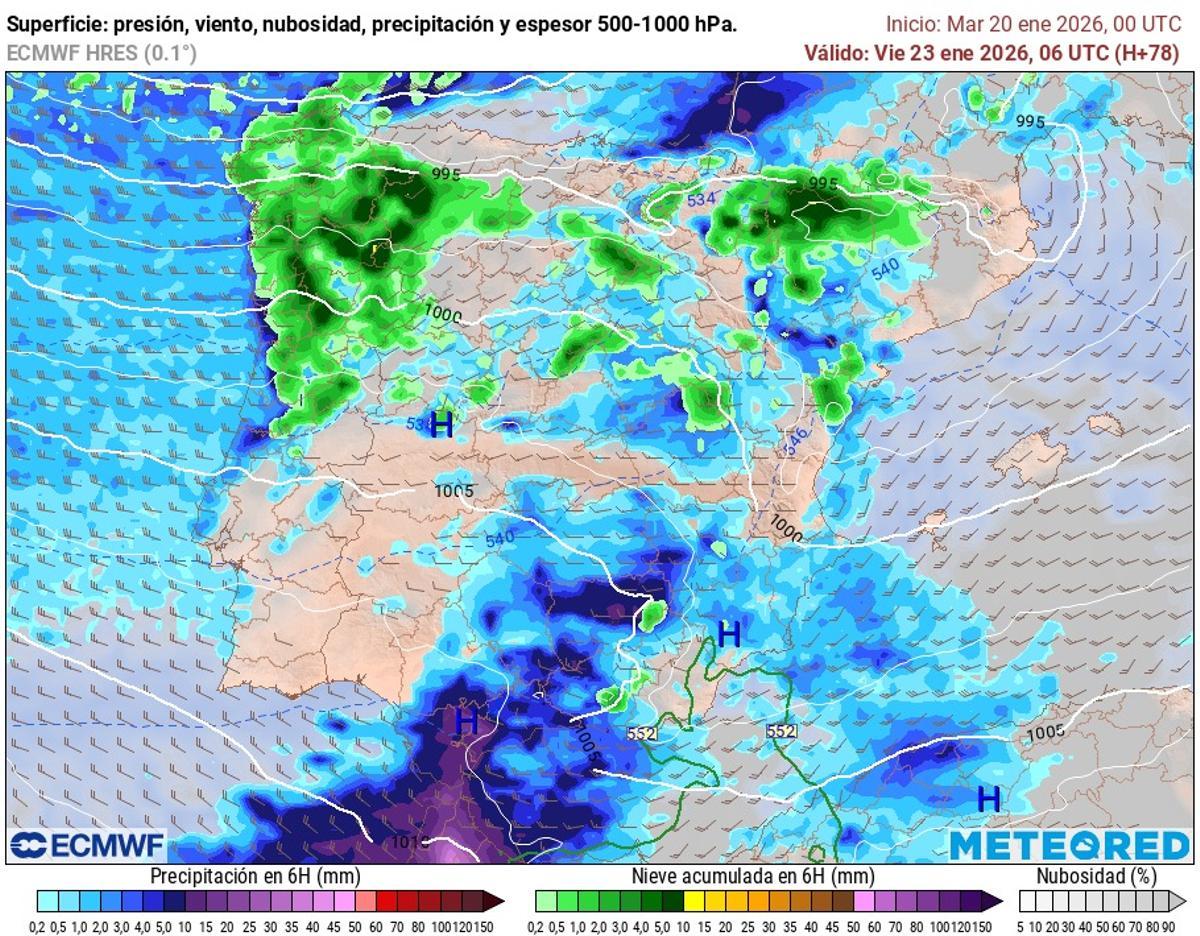 Previsiones meteorológicas del modelo europeo para la madrugada del viernes