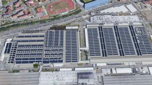 Recreación de la futura instalación de autoconsumo solar fotovoltaico sobre cubierta de Stellantis Vigo.