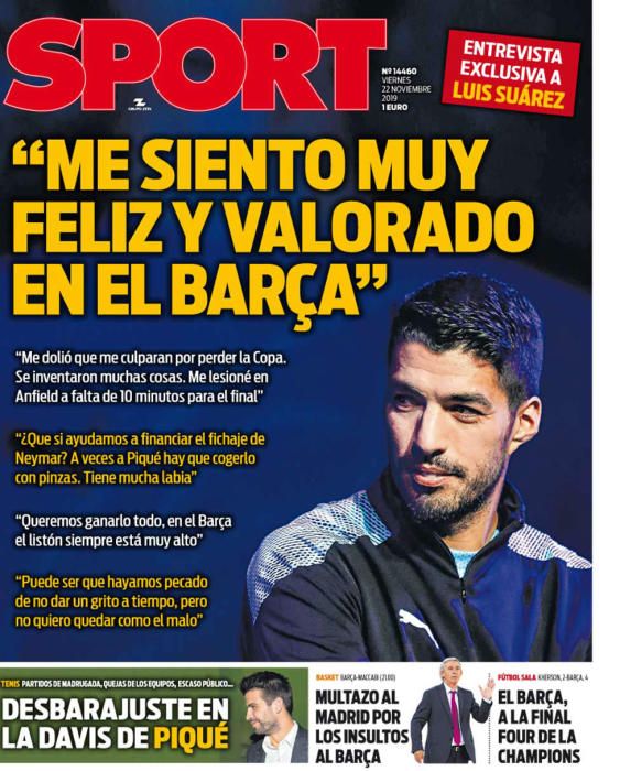 Las portadas deportivas de este viernes 22/11/2019