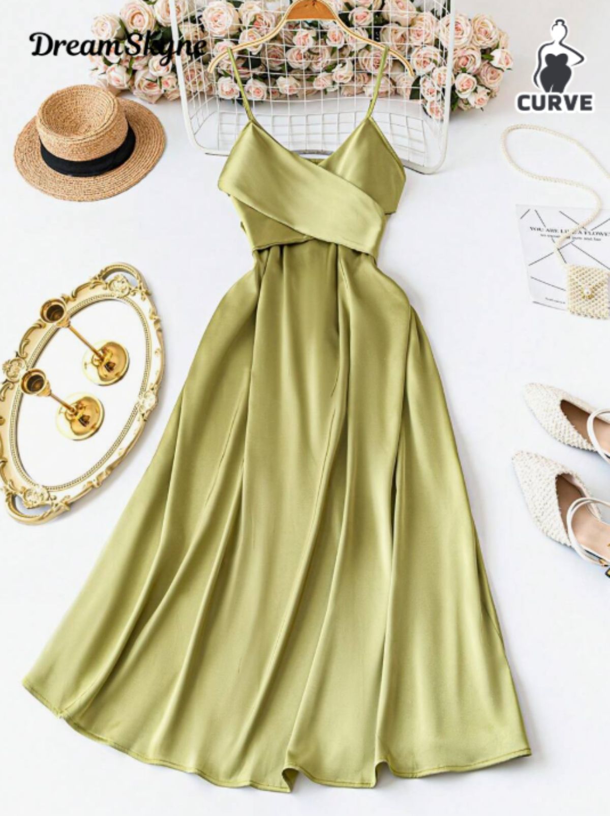 Vestido verde satinado de SHEIN