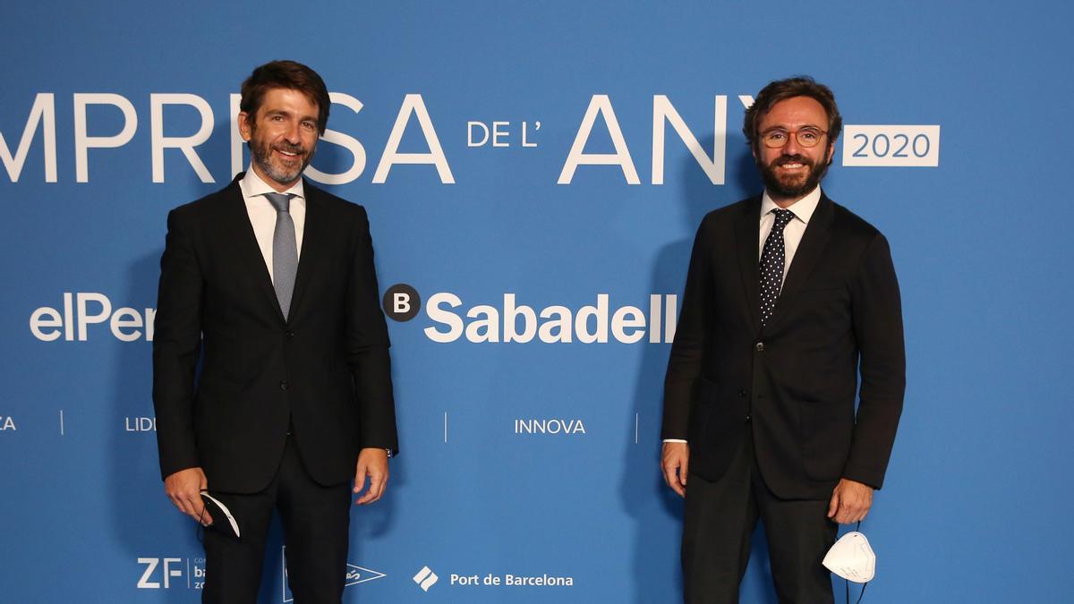 Premios Empresa del any 2020 en la Llotja de Mar En la foto Sergi Guillot ( Director general de Prensa Iberica) y Aitor Moll