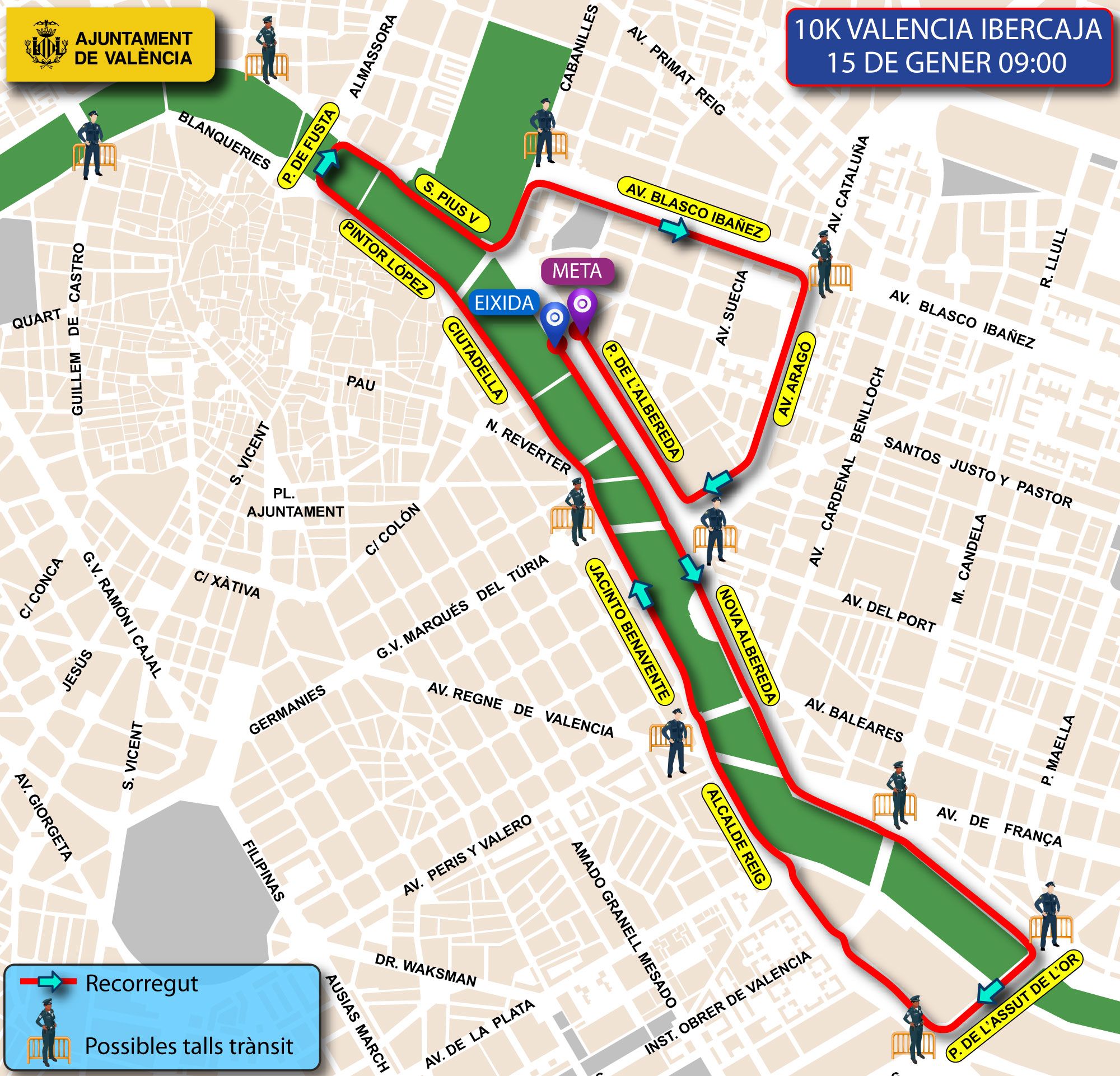 Recorrido y cortes de tráfico por el 5K y 10K Ibercaja Valencia -  Superdeporte