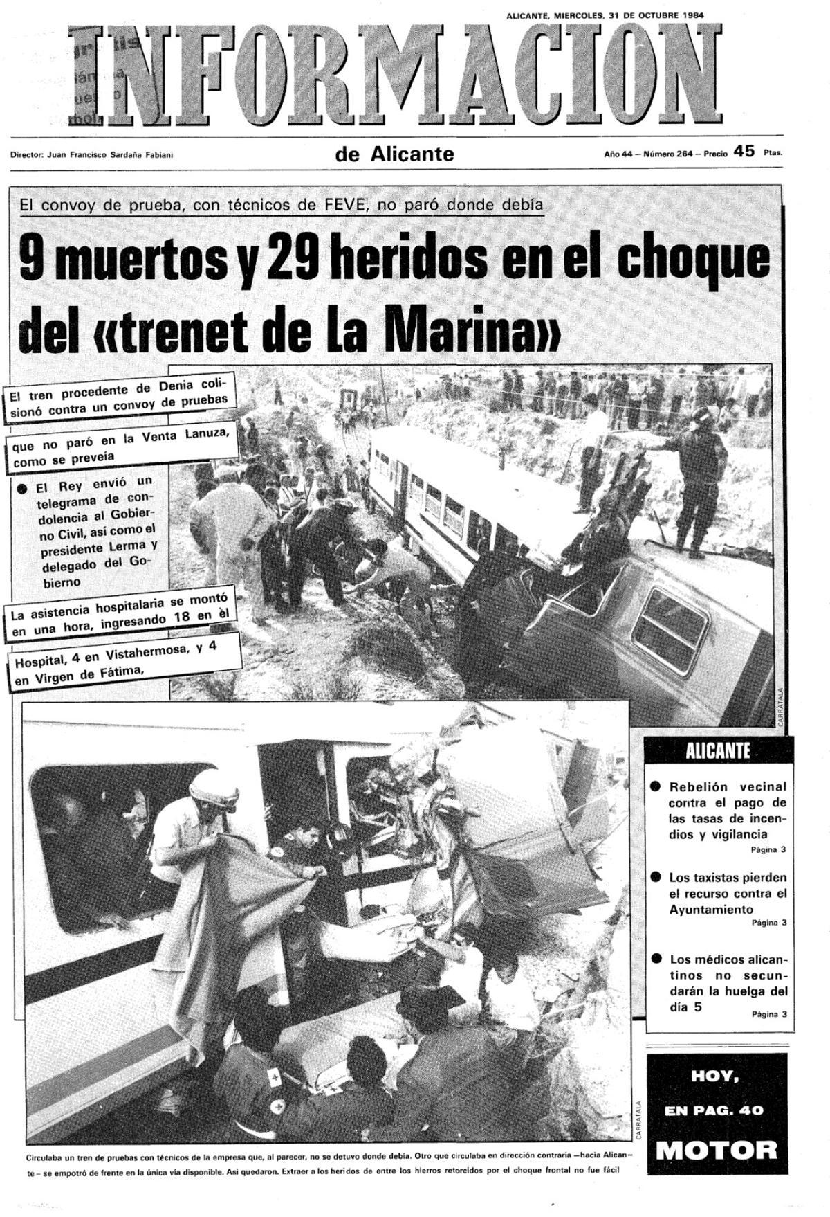 Portada del 31 de octubre de 1984 de INFORMACIÓN.