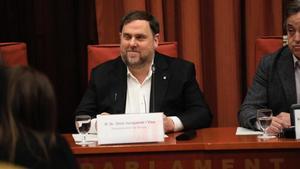 Oriol Junqueras declara ante la comisión de investigación de la cámara catalana sobre la aplicación del artículo 155 de la Constitución