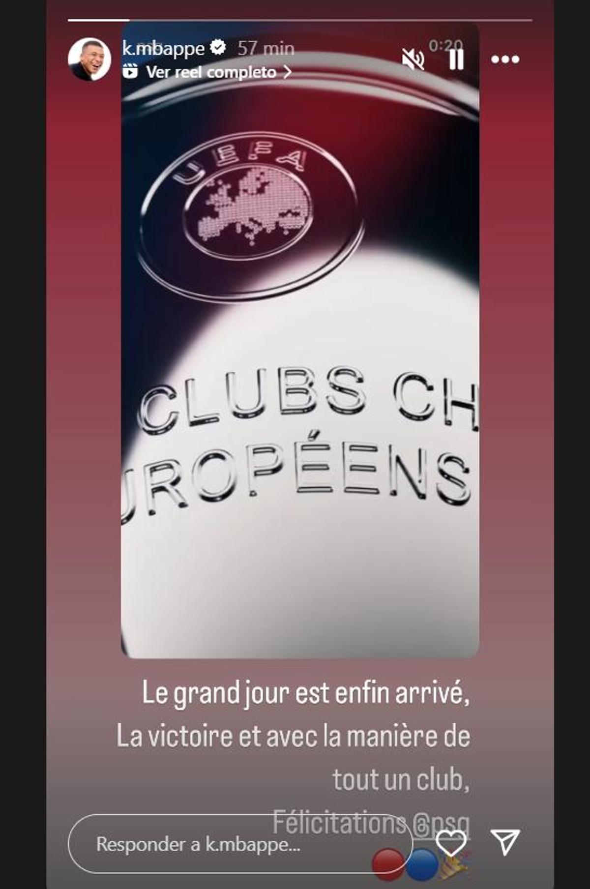 El mensaje de Mbappé en las redes sociales.