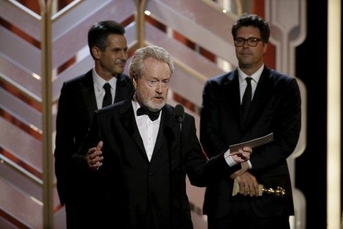 Scott accepts the award after "The Martian" won Best Motion Picture - Comedy at the 73rd Golden Globe Awards in Beverly Hills