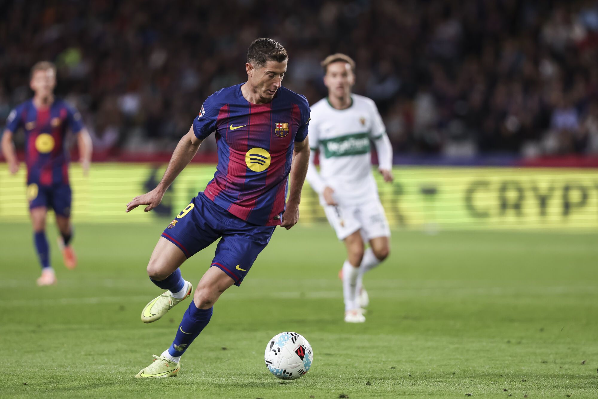 Robert Lewandowski of FC Barcelona in action during the Spanish league, La Liga EA Sports, football match played between FC Barcelona and Elche CF at Estadi Olimpic Lluis Companys on November 02, 2025 in Barcelona, Spain. AFP7 02/11/2025 ONLY FOR USE IN SPAIN. Javier Borrego / AFP7 / Europa Press;2025;SPORT;ZSPORT;SOCCER;ZSOCCER;FC Barcelona v Elche CF - La Liga EA Sports;