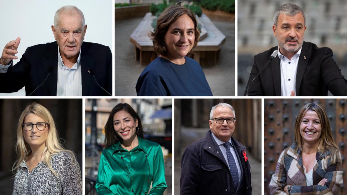 Ernest Maragall, Ada Colau, Jaume Collboni, Elsa Artadi, María Luz Guilarte, Josep Bou y Eva Parera