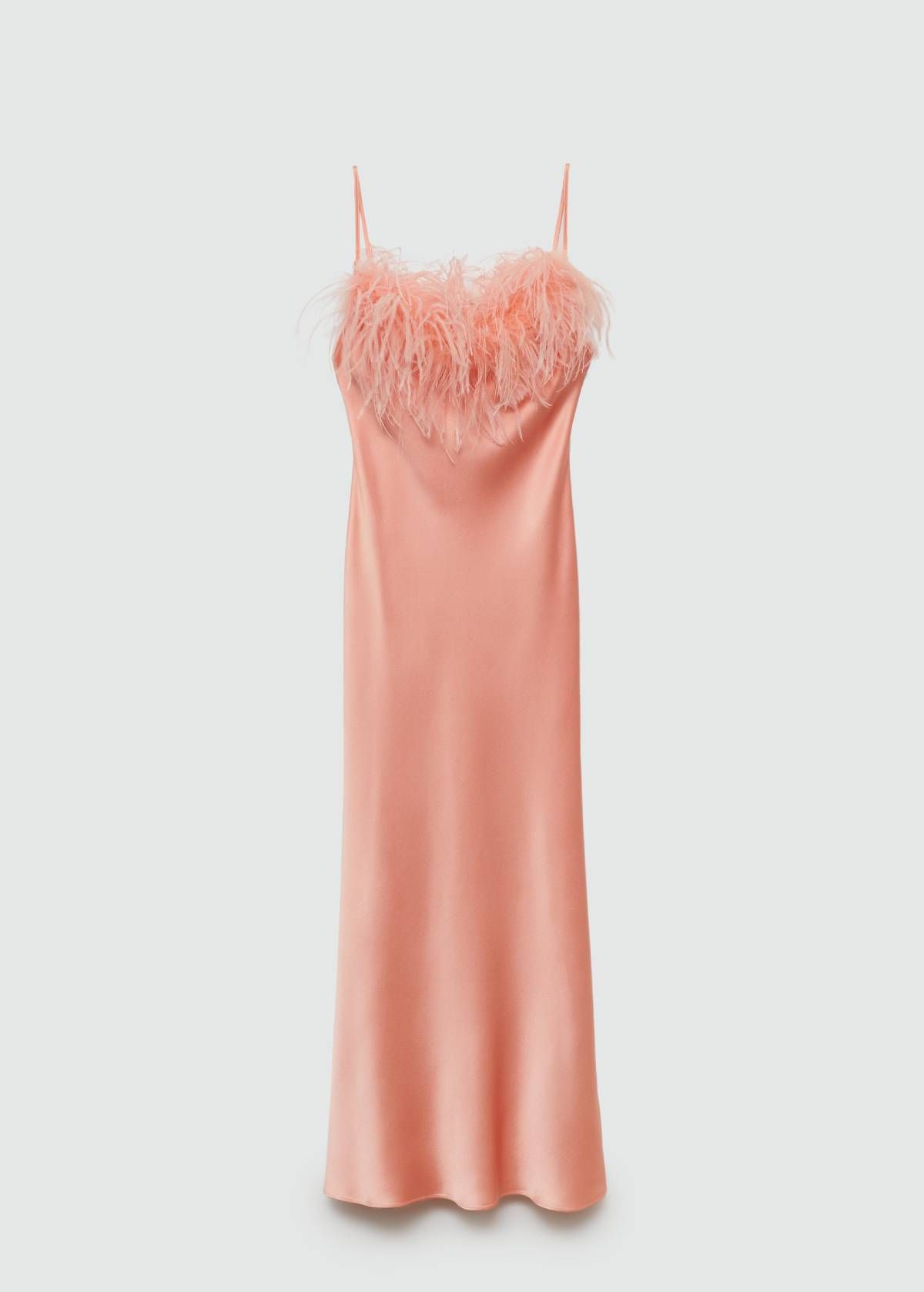 Vestido satinado detalle plumas de Mango