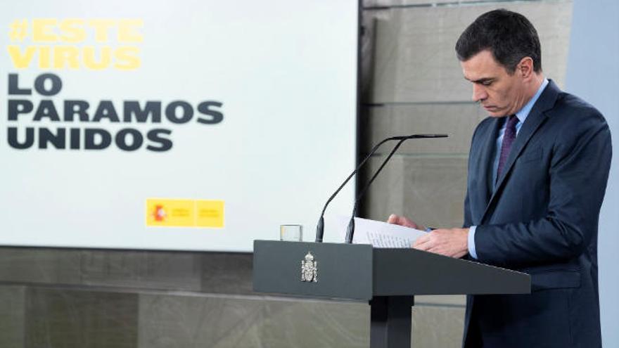 El presidente de España, Pedro Sánchez, durante su comparecencia de ayer en la Moncloa.