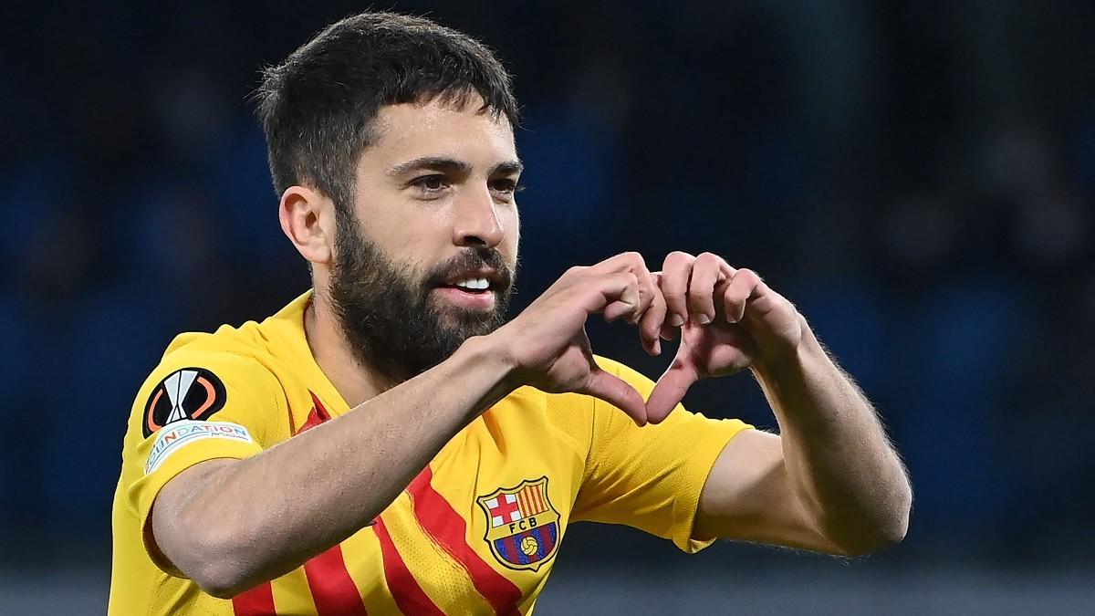 Jordi Alba celebra un gol con el Barça