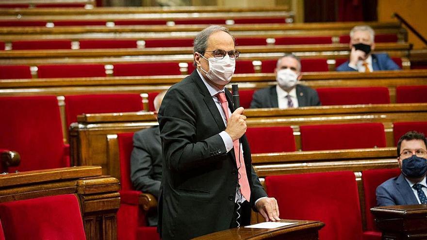 El president de la Generalitat, Quim Torra, en una intervenció al Parlament