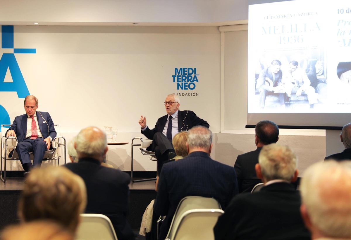 El presidente de la Fundación Mediterráneo, Luis Boyer, con Luis María Cazorla