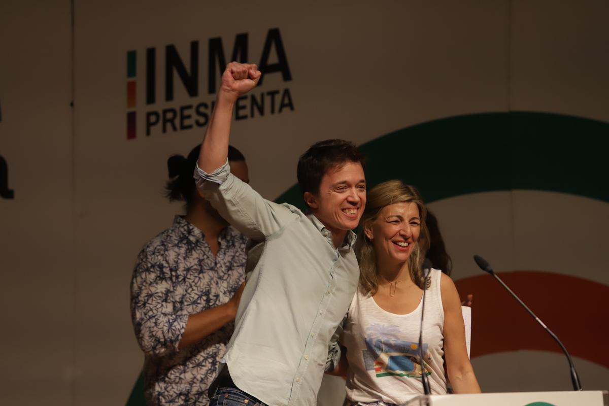 La vicepresidenta segunda, Yolanda Díaz, y el líder de Más País, Íñigo Errejón, en un acto en Málaga