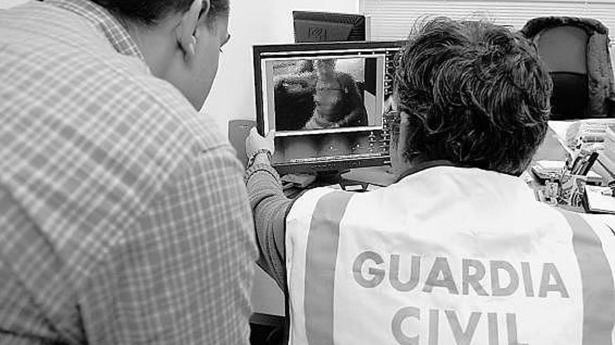 Agentes de la Guardia Civil inspeccionan material delictivo en un ordenador. / g. santos