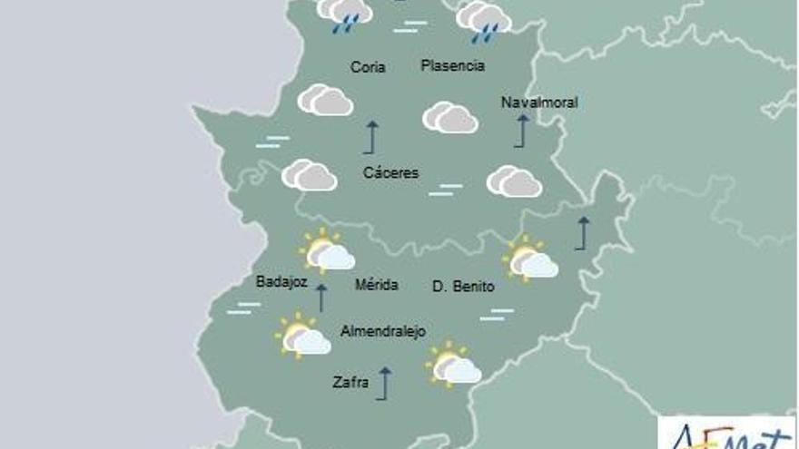 Precipitaciones en la provincia de Cáceres y temperaturas entre 8 y 18 grados