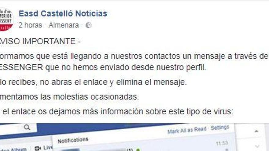 La Escuela de Arte de Castellón es víctima de un virus en Facebook