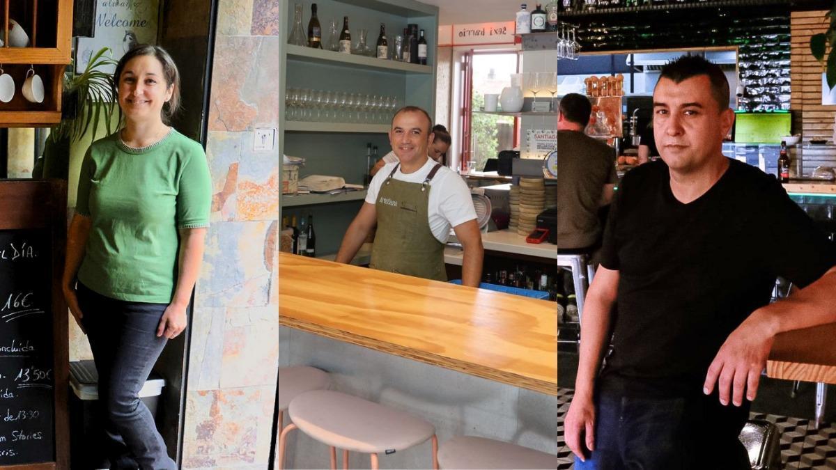 Cristina Vázquez Domínguez, dueña del restaurante La Alacena de Cris; Álvaro Pérez, propietario de Artesana Gastrobar y Óscar Sisto, gerente del bar A Nave.