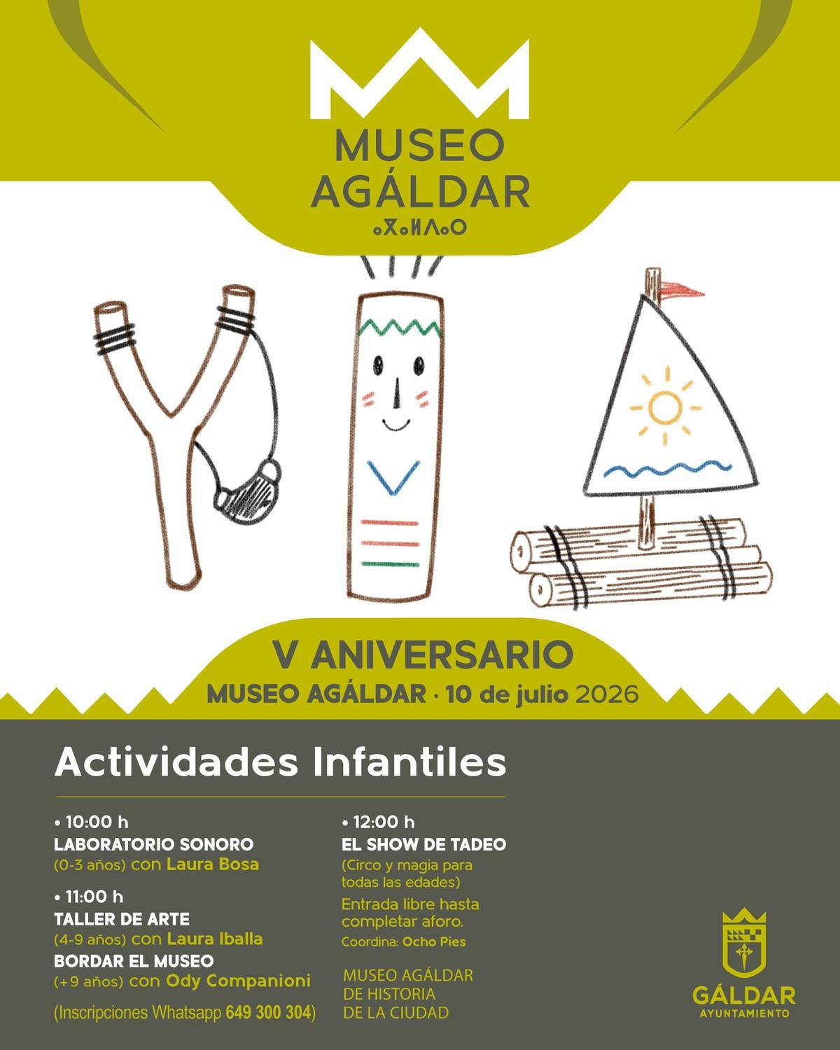 Cartel de las actividades infantiles del aniversario.