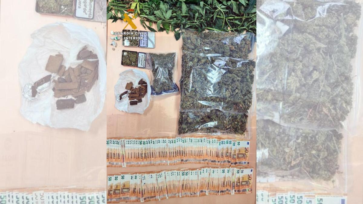 Sustancias estupefacientes y dinero en efectivo encontrado por la Guardia Civil en el domicilio del detenido en Utebo