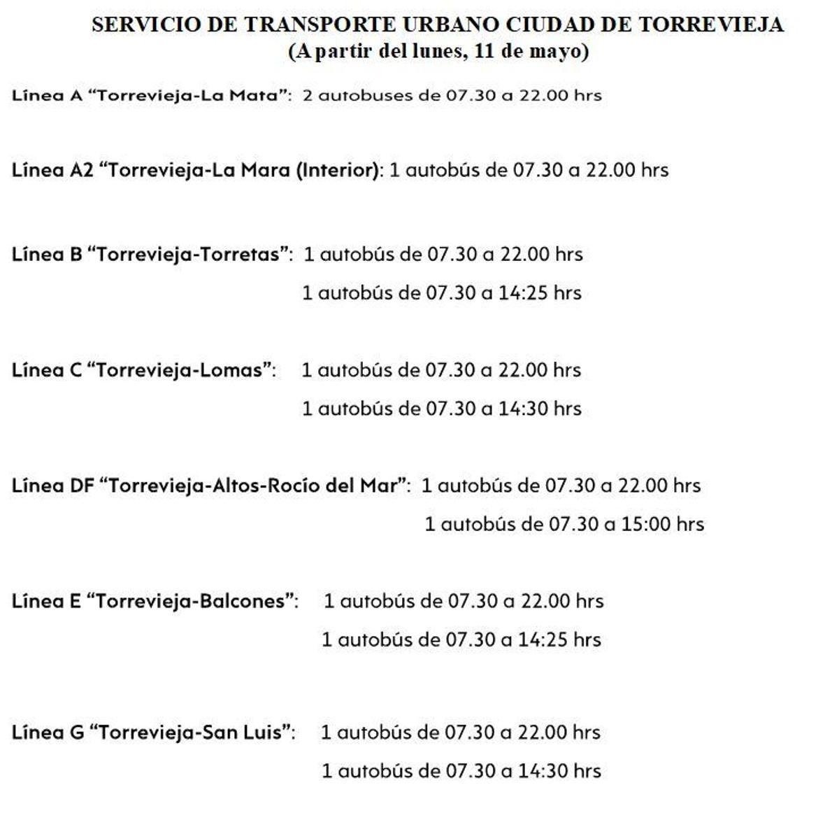 Torrevieja reestablece el 80% de los servicios de transporte urbano