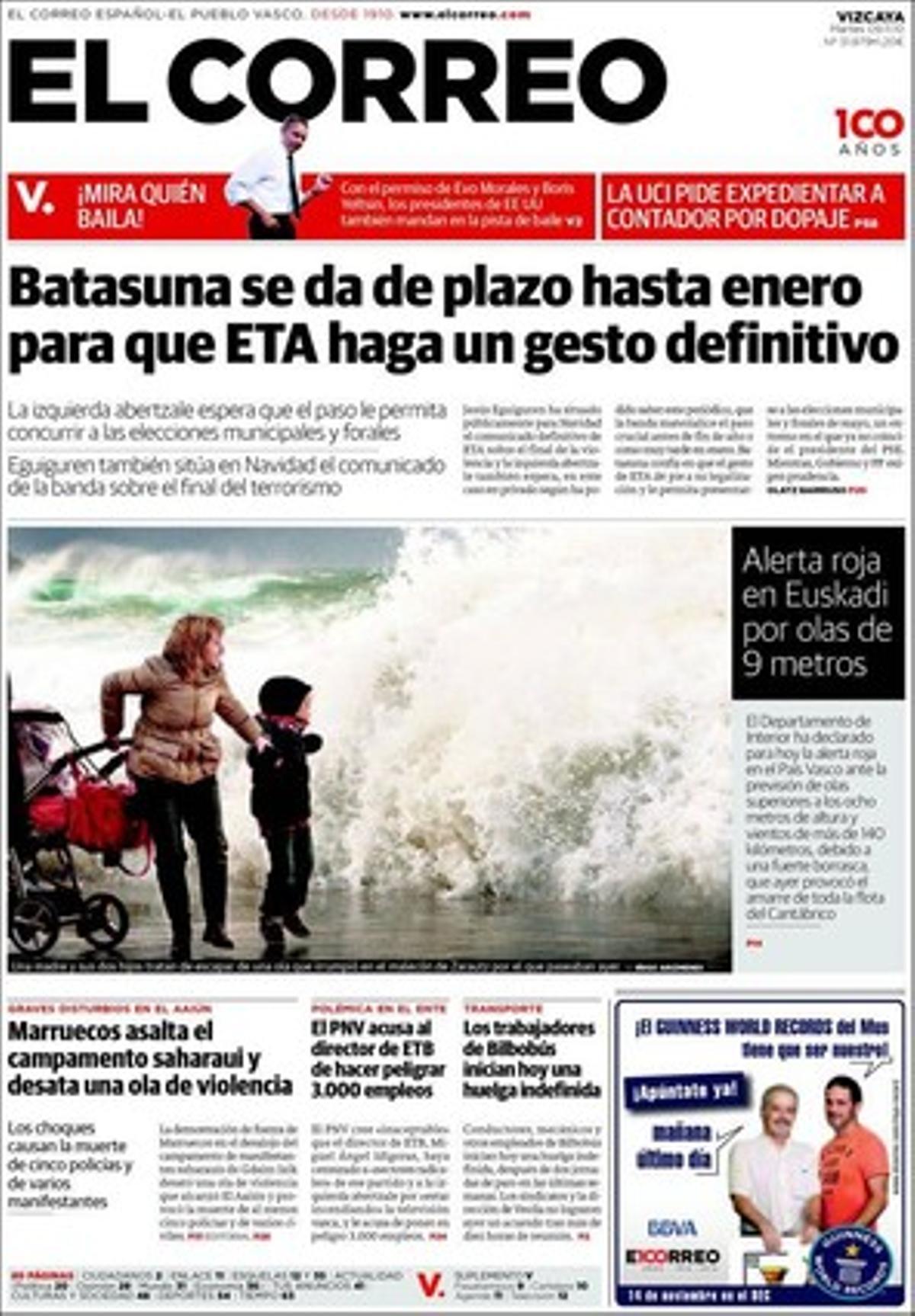 ’El Correo’ destaca que Batasuna es dóna de termini fins al gener perquè ETA faci un gest definitiu sobre el final de la violència, i confia que això li permeti concórrer a les eleccions municipals i forals de la primavera.