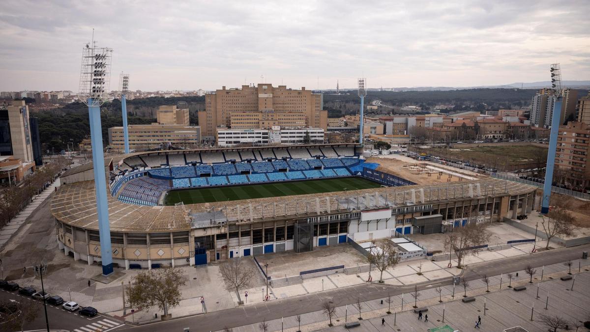 Panorámica de La Romareda, con el fondo sur en obras, este pasado febrero.