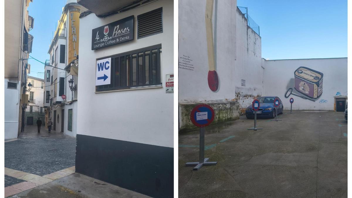 A la izquierda, uno de los carteles que señalan la zona de baños químicos. A la derecha, lugar en el que irán algunos de los lavabos.