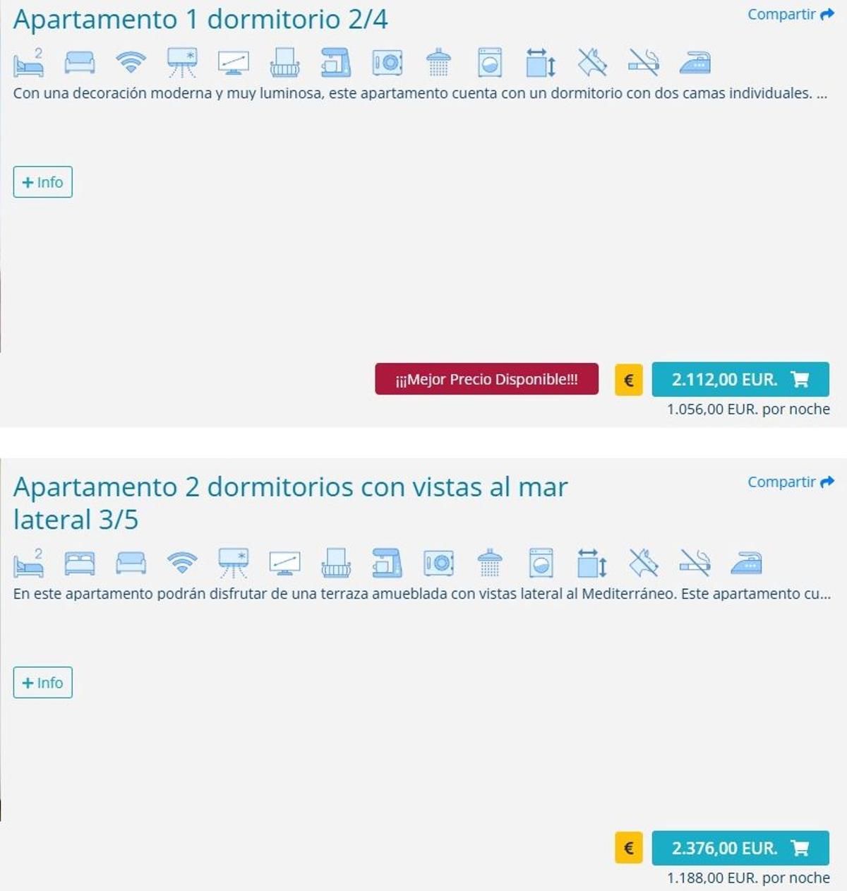 Precios por 2 noches de hotel en un turístico municipio costero de Castellón.