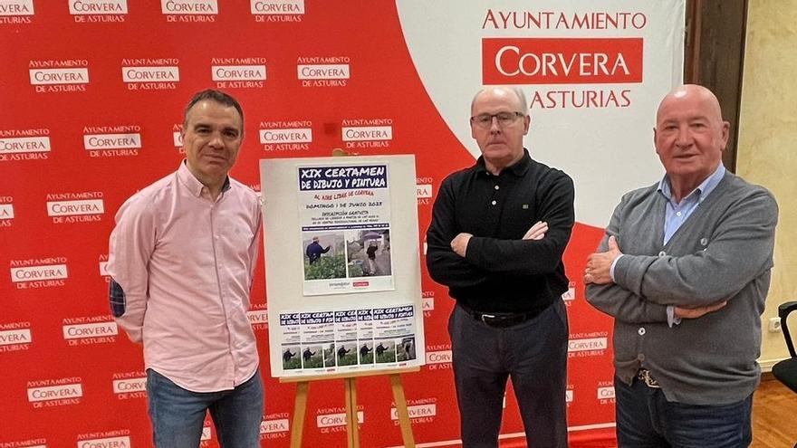 Iván Fernández, José Luis Ibáñez y José Luis Montes, en la presentación del 19.º Certamen de Dibujo y Pintura.