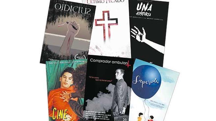 Algunos carteles de los cortos realizados por jóvenes de 13 a 18 años que compiten en el KontraBando Film Festival.