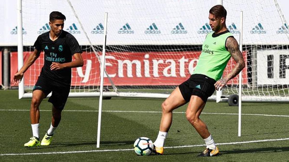 Sergio Ramos, durante el entrenamiento del Real Madrid en Valdebebas