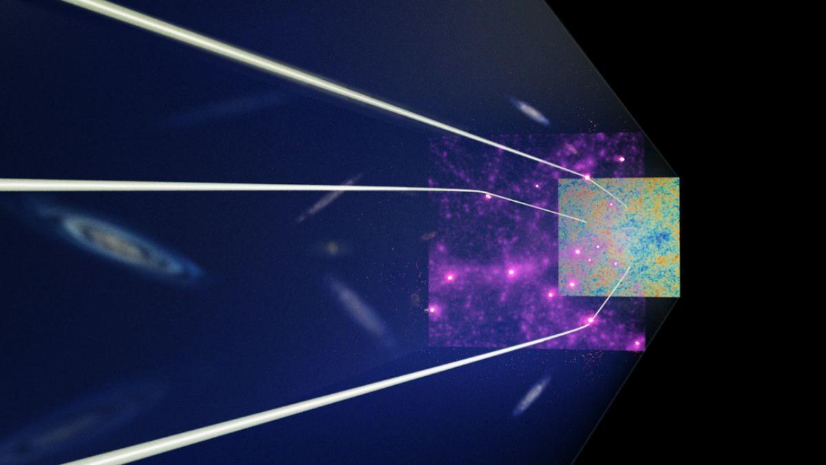 El residuo de radiación del Big Bang, distorsionado por la materia oscura hace 12 mil millones de años.