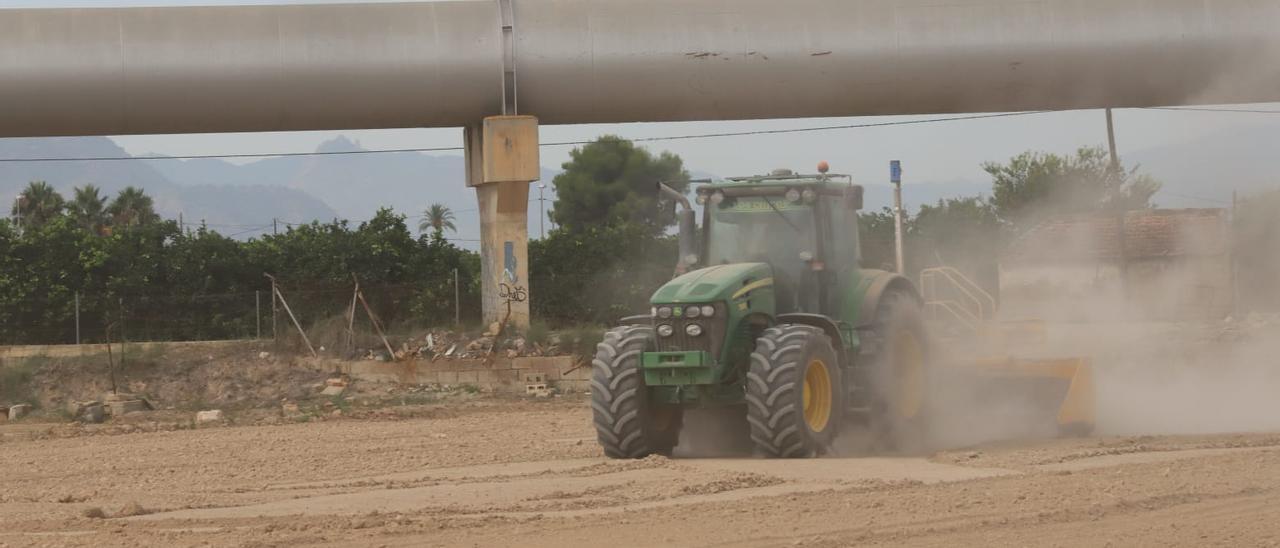 Un agricultor trabajando esta semana en tierras de la Vega Baja que se riegan con agua del trasvase