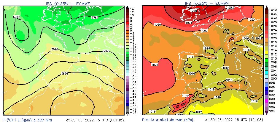 L’anàlisi sinòptica mostra el pas d’un solc al sud de França amb una temperatura entre -12 i -10 ºC a 5800 metres, en canvi, més al sud del Pirineu predominava la circulació d’oest amb temperatura al voltant de -9ºC. En superfície, al mapa isobàric previst per les 15 TU s’observa poc gradient bàric amb un mínim de pressió a la zona interior de la vall de l’Ebre. El pas del solc, juntament amb les convergències a nivells prop de la superfície, van afavorir la formació d’un nucli convectiu a la Catalunya Nord. A partir de les 18 h, aquesta tempesta arriba a l’extrem nord-oest de l’Alt Empordà, a les 19:30 h afecta la Bisbal de l’Empordà i a les 20 h ja es troba sobre el mar