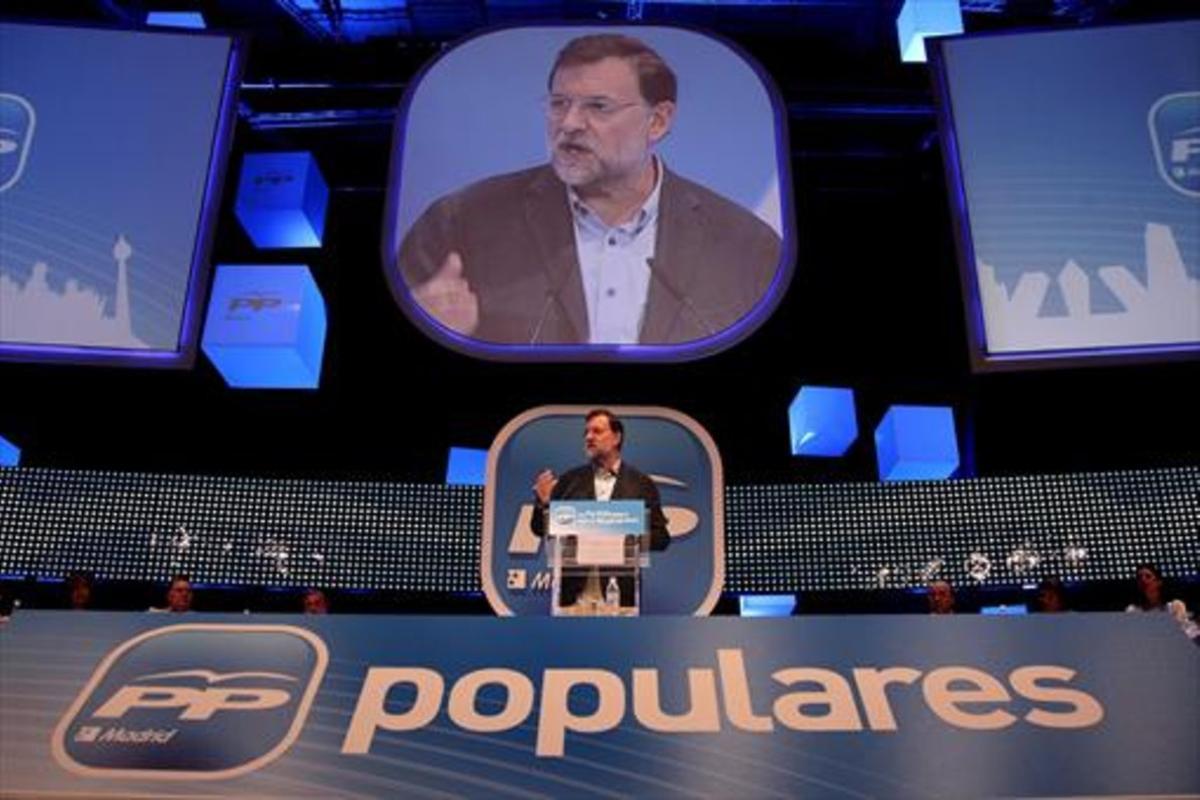 Mariano Rajoy clausura por videoconferencia el congreso del PP de Madrid de septiembre del 2008.