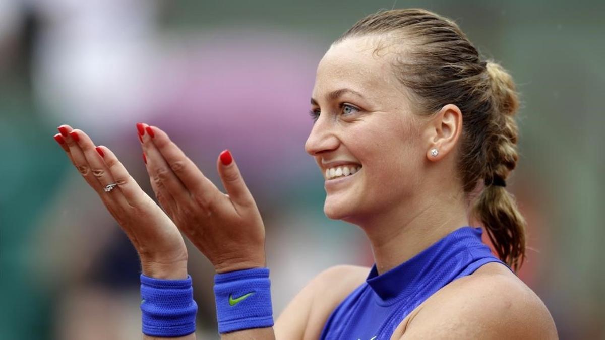 Petra Kvitova celebra su victoria sobre Julia Boserup en la primera ronda de Roland Garros.