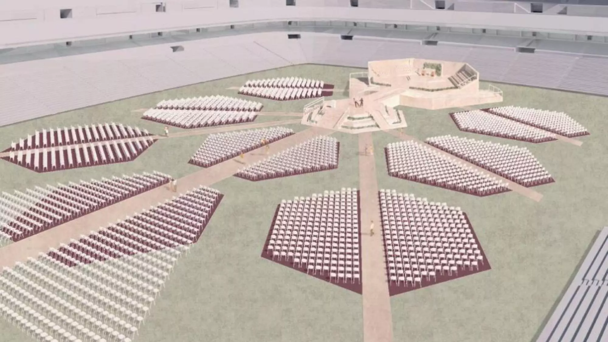 Distribución de los hexágonos en el Bernabéu para el encuentro de León XIV con la comunidad diocesana.