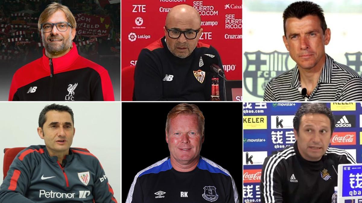 Jürgen Klopp (Liverpool); Jorge Sampaoli (Sevilla); Juan Carlos Unzué (FC Barcelona); Ernesto Valverde (Athletic Club); Ronald Koeman (Everton); Eusebio Sacristán (Real Sociedad)