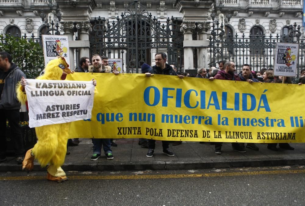 Protesta ante la junta por la oficilidad del asturiano
