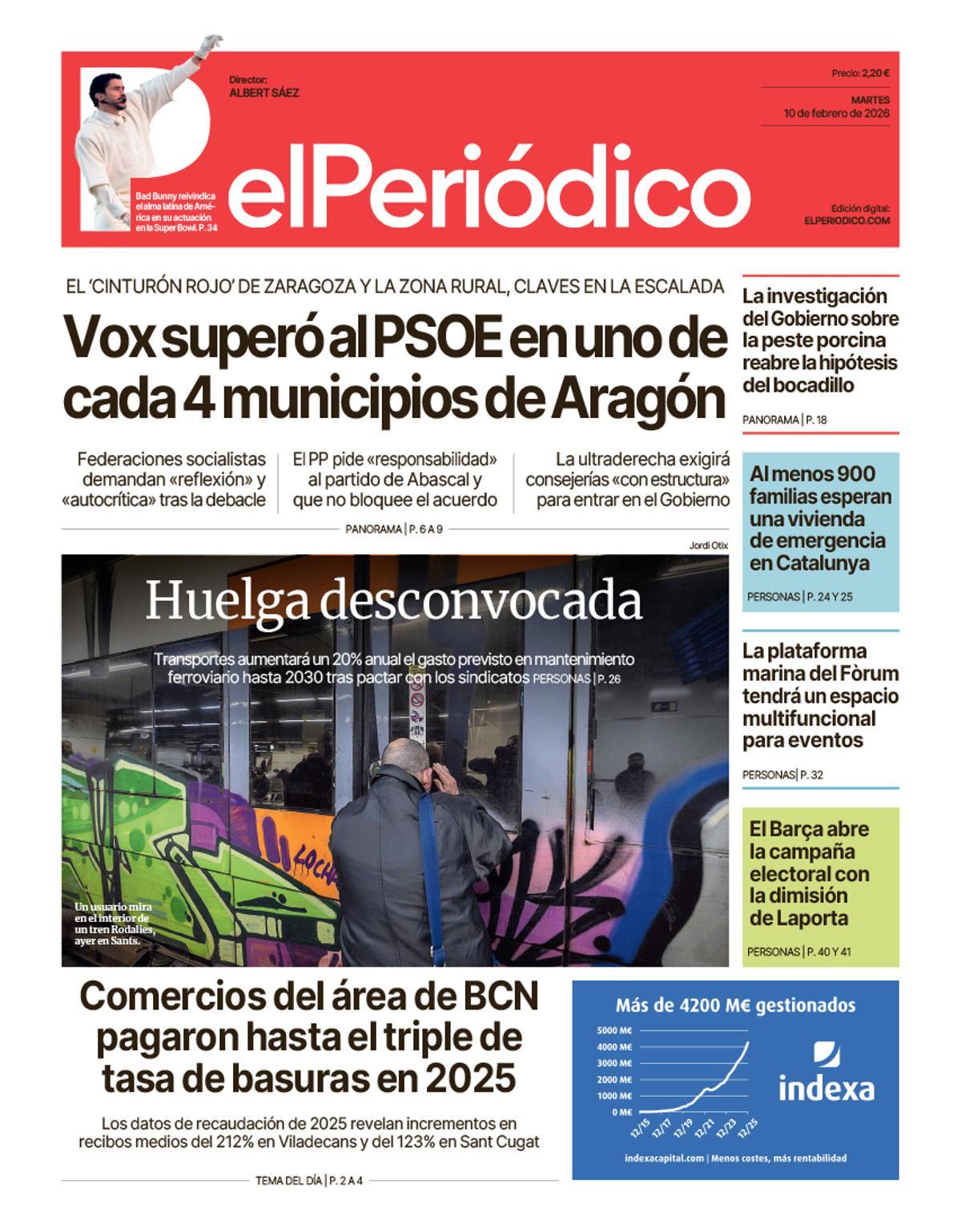 La portada de EL PERIÓDICO del 10 de febrero de 2026