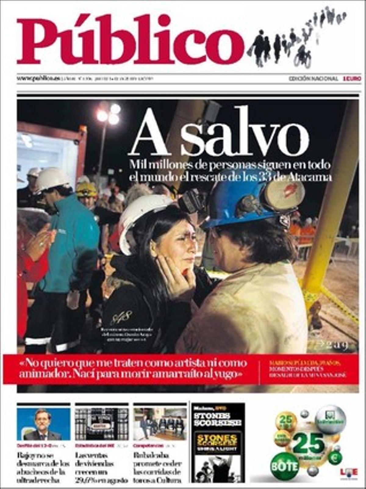 ’Público’ també destaca a dins que el PP evita condemnar els crits de la dreta ultra en el 12-0, que Andalusia es ven edificis a si mateixa per finançar-se --preveu recaptar 950 milions venent immobles a les seves empreses públiques-- i que la humanitat ja ha desbordat la capacitat regenerativa del planeta Terra.
