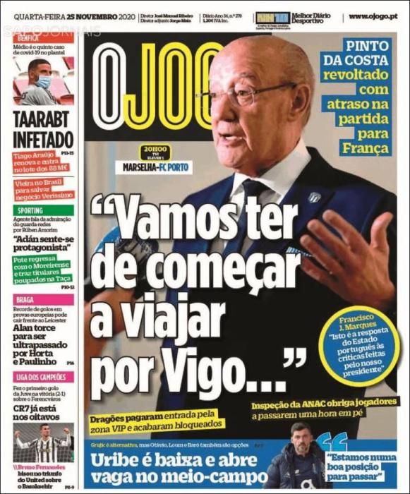 Portada O JOGO miércoles 25 noviembre 2020