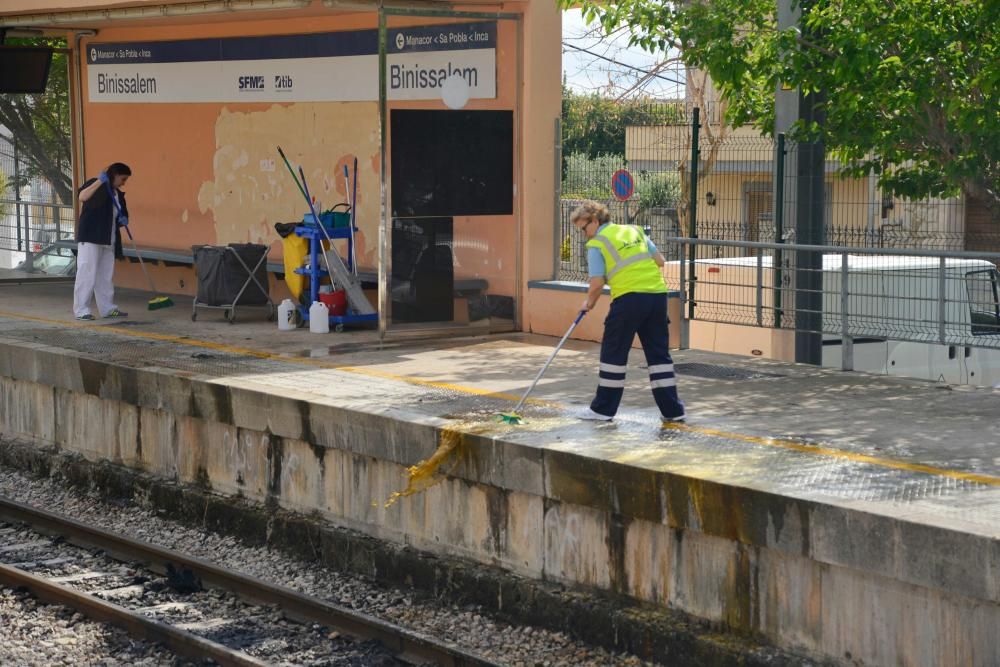 Se incendia un tren en la estación de Binissalem