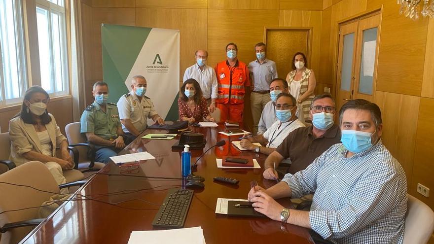 Representantes de la Junta, de la sanidad pública, de Policía Nacional y Guardia Civil, en la reunión de la comisión provincial de agresiones a profesionales del SAS.