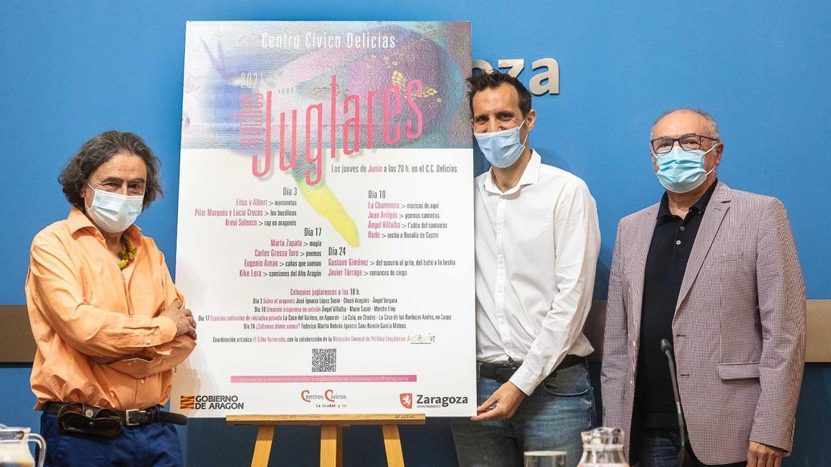 Luis Felipe Alegre, Javier Rodrigo y Antolín Terés en la presentación de Noche de juglares.