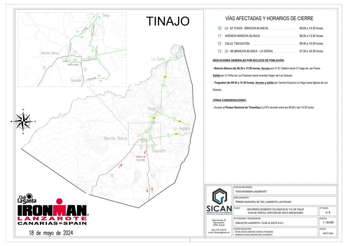 Cortes de carreteras en el municipio de Tinajo por el Ironman Lanzarote 2024.