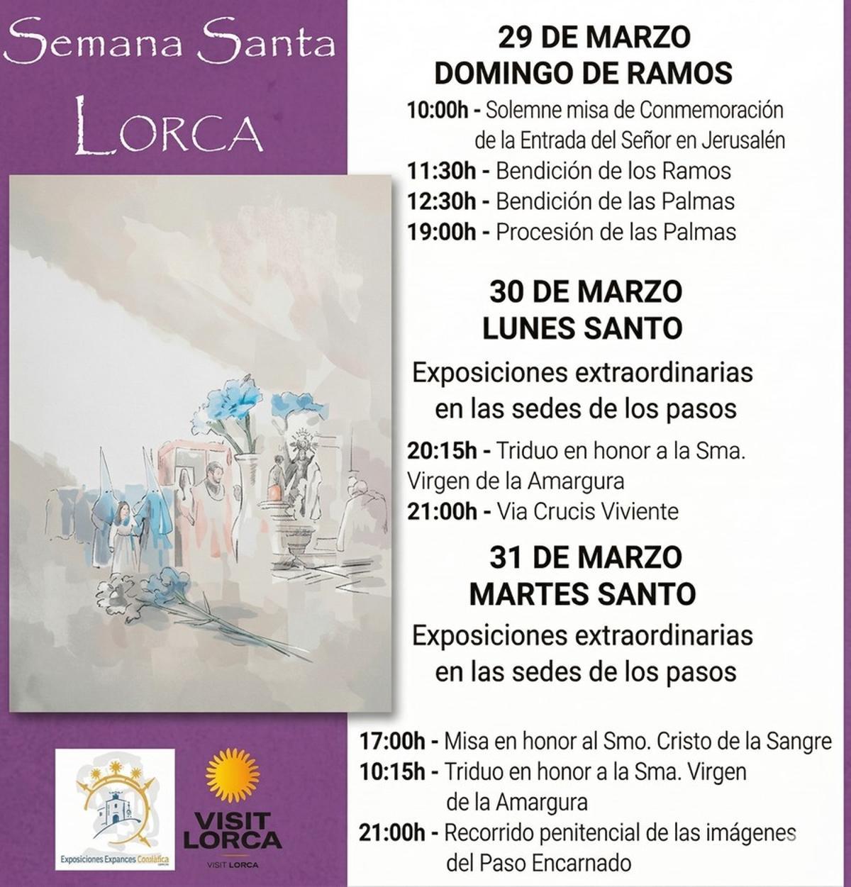 itinerario de Lorca para el Domingo de Ramos y el Lunes Santo.