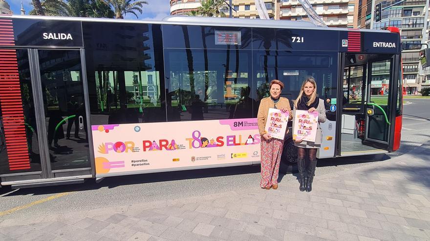 La campaña «Por ellas, para todas ellas» del 8M en Alicante circulará en los autobuses todo marzo